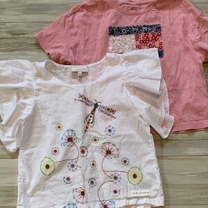 Tommy Hilfiger Pink Graphic Tee & REIMA White Floral Flutter-Sleeve Top